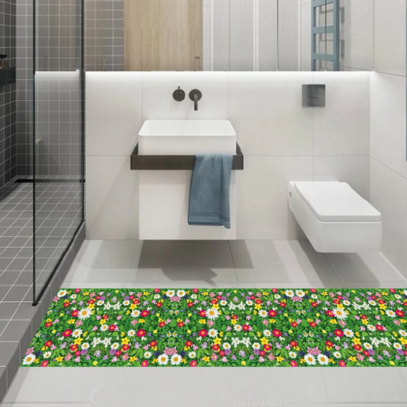 

3D green grass flower wall sticker waterproof bathroom floor decal home decoration pvc glass waindow wall poster