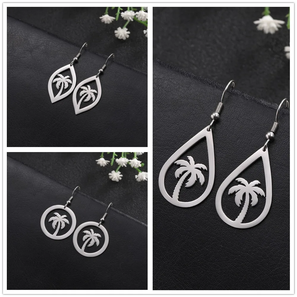 

My Shape Beach Coconut Palm Tree Hollow Statement Earrings Stainless Steel Summer Style Dangle Earrings Ear Accessories New 2019