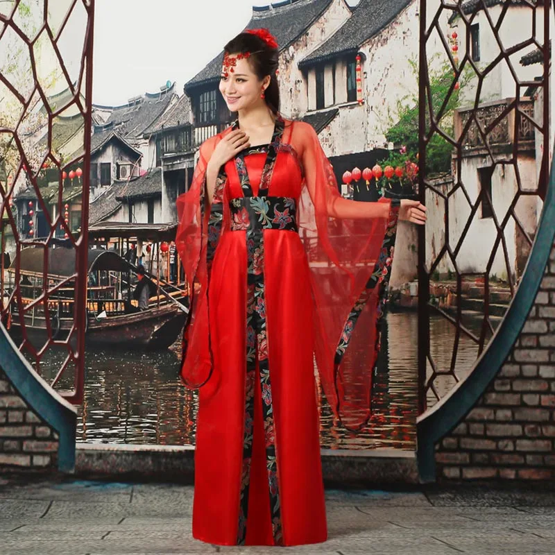 Hanfu костюмы для восточных танцев национальный костюм Хана династии Древний китайский женский костюм Китайский народный танец веер платье одежда