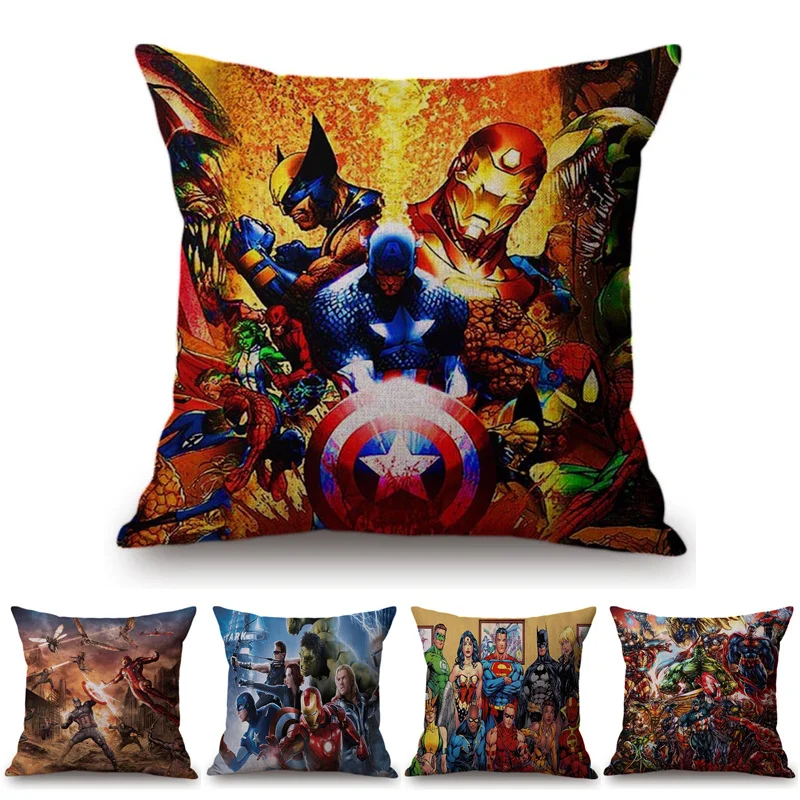 

Super Heroes Superman Iron man Spiderman Sofa Pillow Case Cover The Avengers Cartoon Printing Chair Seat Waist Cushion Covers