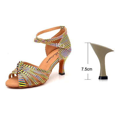 Ladingwu танцевальная обувь для латинских женщин цвет Зебра текстура PU Сальса Танцевальная обувь желтый синий оранжевый бальные туфли для женщин для танцев - Цвет: Yellow  7.5cm