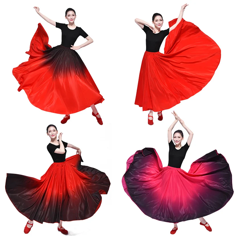 

Red Black Spanish Big Hemline Flmenco Skirt Belly Dance Spain Traditional Ballroom Stage Wear Performance Woman Oriental Dress