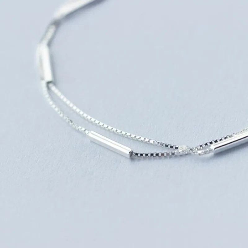 Personality New Art 925 Sterling Silver Jewelry Female Simple Bar Round Stick Double High-quality Popular Bracelet SB3