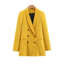 Женский блейзер и куртки Повседневный двубортный офисный желтый Блейзер mujer корейский Повседневный Блейзер femme верхняя одежда