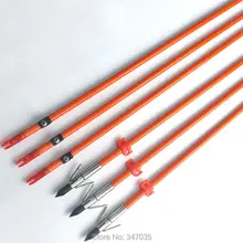 12 pieces Bow Fishing Arrows Fish Shooting Broadhead Point Tip Orange Fiberglass Shaft w/ Safe Slide for Outdoor Hunting
