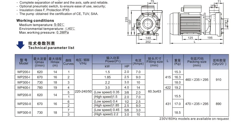 Две скорости бассейн Спа горячая ванна LX насоса WP300-II 3HP 2.2KW Fit водного Бальбоа Gecko