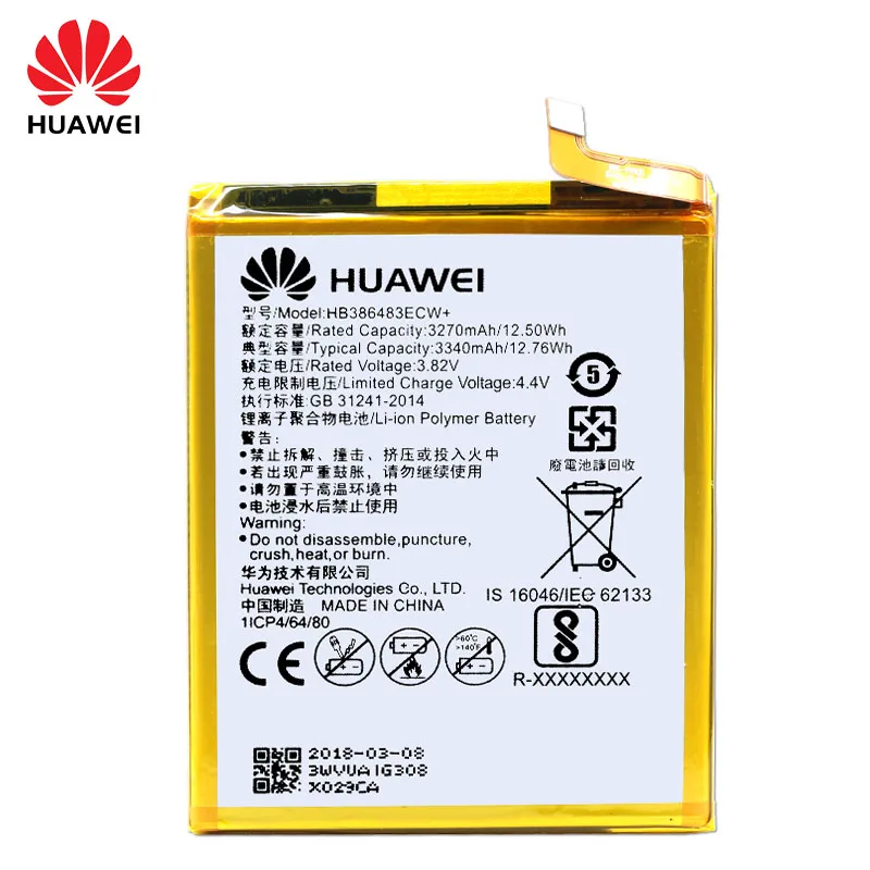 Оригинальный аккумулятор Huawei для Maimang 5 Honor 6X G9 Plus 3340 мАч HB386483ECW|Аккумуляторы