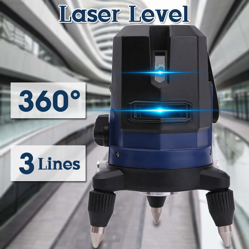 

360 Rotary Slash Function 3 Line Blue Cross Beam Line 3D Self Leveling Vertical Horizontal Laser Level Measuring Indoor/Outdoor