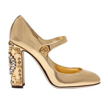Золотистые кожаные модельные туфли mary jane с круглым носком на блочном каблуке; большие размеры; Серебристые свадебные туфли-лодочки