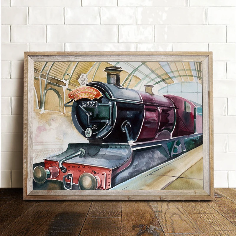 

Watercolor Castle Express Wall Art Canvas Prints Harry Posters 9 3/4 Painting Vintage Train Picture Rome Decor