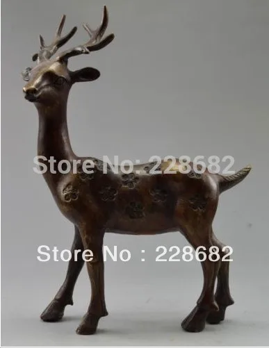 

Metal Crafts Collectible Decorated Old Handwork Red Copper Craved Sika Deer Statue old