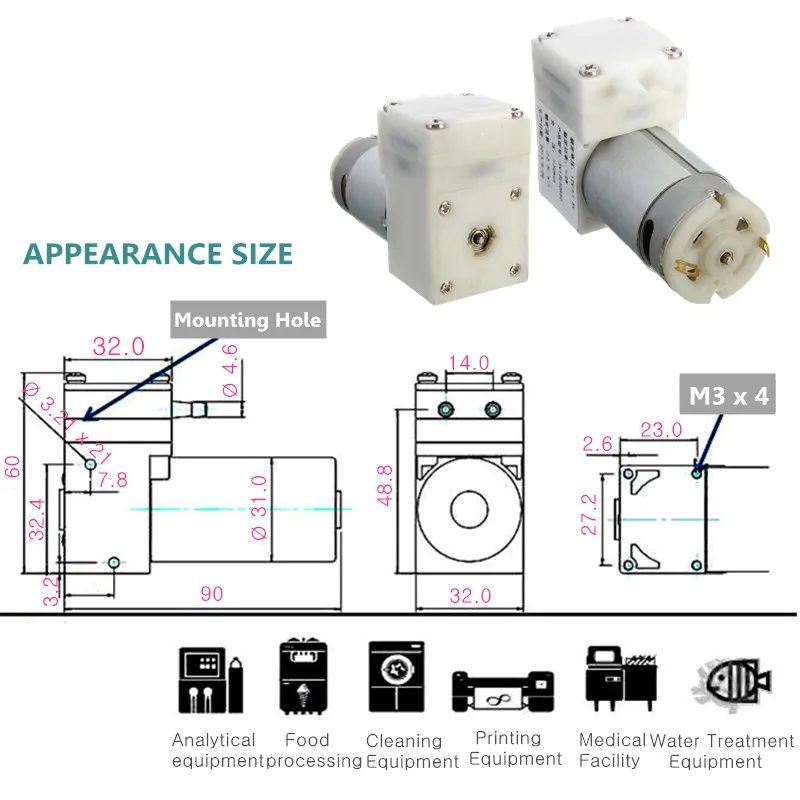 DC 12V 50 KPa микро вакуумный насос, насос для откачки воздуха, насос для отбора проб воздуха