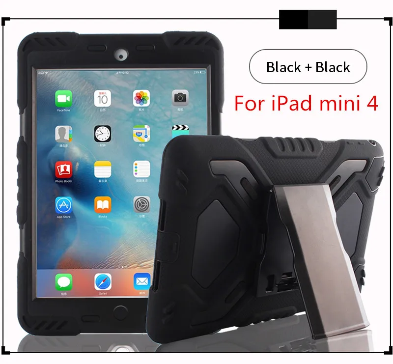 Водонепроницаемый ударопрочный чехол для iPad mini 1 2 3 4, безопасный Чехол-подставка для iPad mini 4, сверхпрочный силиконовый чехол - Цвет: For iPad mini4 Black