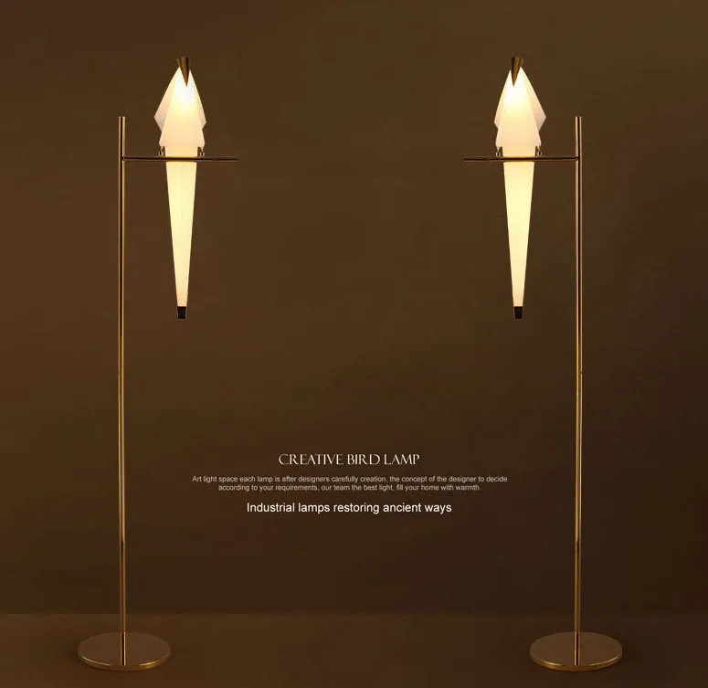 Lâmpada de pé Papel Moderno Pássaros Estúdio Sala Estar Crianças Estudo Cama Lado Origami Ouro Lâmpada Assoalho Luminárias 5 Papel moderno pássaros lâmpada de pé estúdio