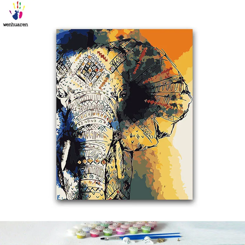 DIY Рисование по номерам Раскраска по номерам с комплекты разноцветных слонов работа гостиная декоративные настенные картины - Цвет: 100360  Elephant
