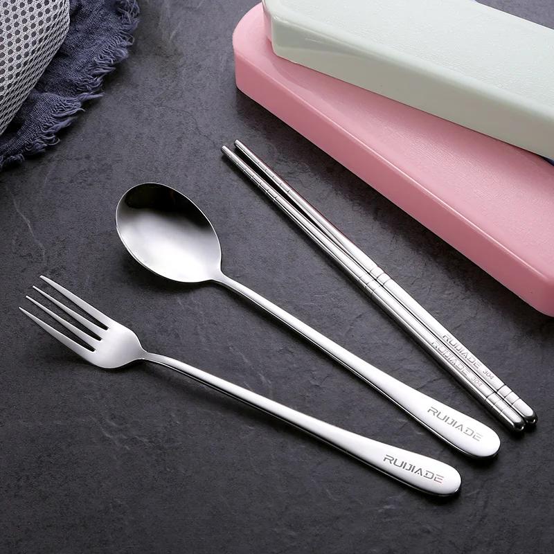 Korean 304 Stainless Steel Portable cutlery set chopsticks spoon fork