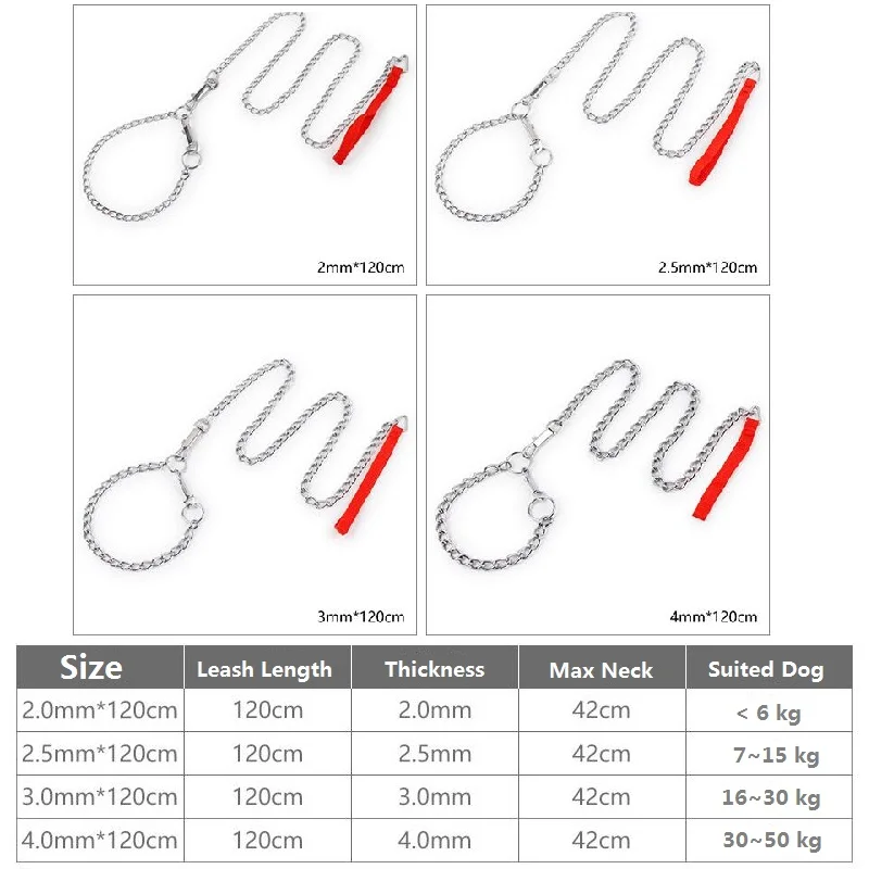 120 см поводок из нержавеющей стали для собак и ошейников, принадлежности для домашних животных, аксессуары для собак, цепь, поводок, ошейник, набор для маленьких, средних и больших собак