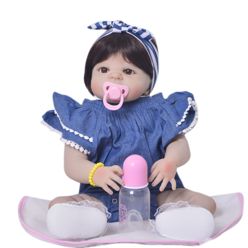 Новый стиль 23 ''реалистичные куклы Reborn Girl Doll Полный Силиконовые Винил очаровательны девушка детские игрушки одежда ковбойский комбинезон