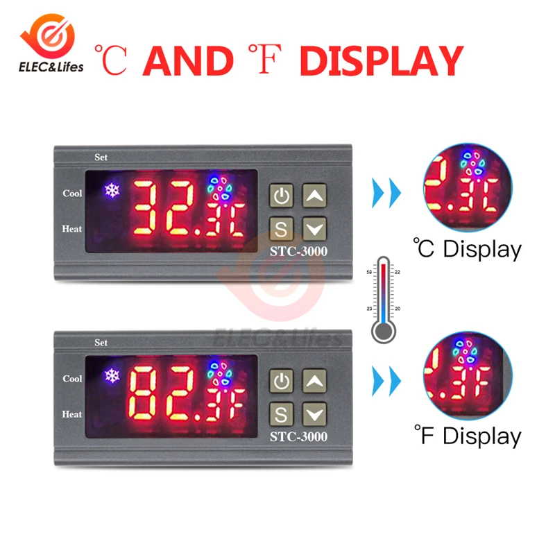 STC-3000 ЖК-дисплей цифровой Температура Управление; термостат нагреватель для инкубатора холодильник кулер Температура Сенсор Управление Переключатель 220V 12V