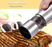 2 en 1 de Acero Inoxidable Condimento Herramienta de Pulido Eléctrico Portátil Sal Pimienta Grinder Mill Muller de Acrílico Accesorios de Cocina