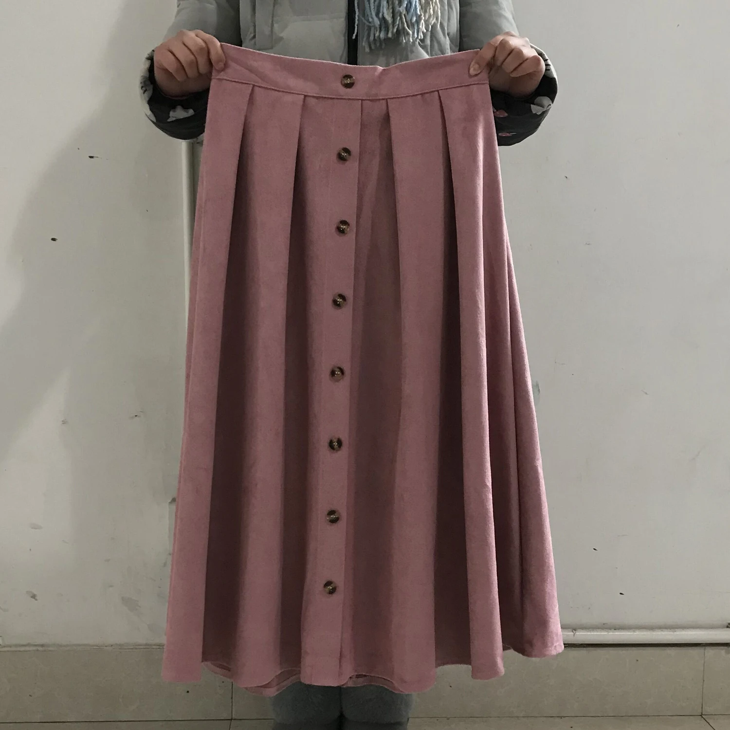 Sherhure, Высококачественная Женская замшевая юбка, длинные плиссированные юбки для женщин, s Saias Midi Faldas, винтажная Женская юбка миди с высокой талией