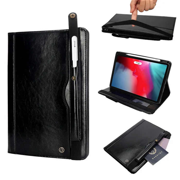 Для iPad Pro 11 чехол с держателем карандаша,(поддержка зарядки карандаша) Премиум кожаный чехол-книжка с подставкой защитный чехол-кошелек+ подарок - Цвет: Черный