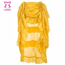 Желтые шифоновые юбки с оборками, регулируемая длина спереди, викторианские юбки для женщин, s готическая юбка, Женский корсет, юбка в стиле стимпанк размера плюс 6XL