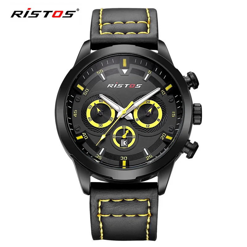 

RISTOS Extreme Sports Quartz Watch Casual Leather Watches Reloj Masculino Men Analog Watch with Date Calendar  93010