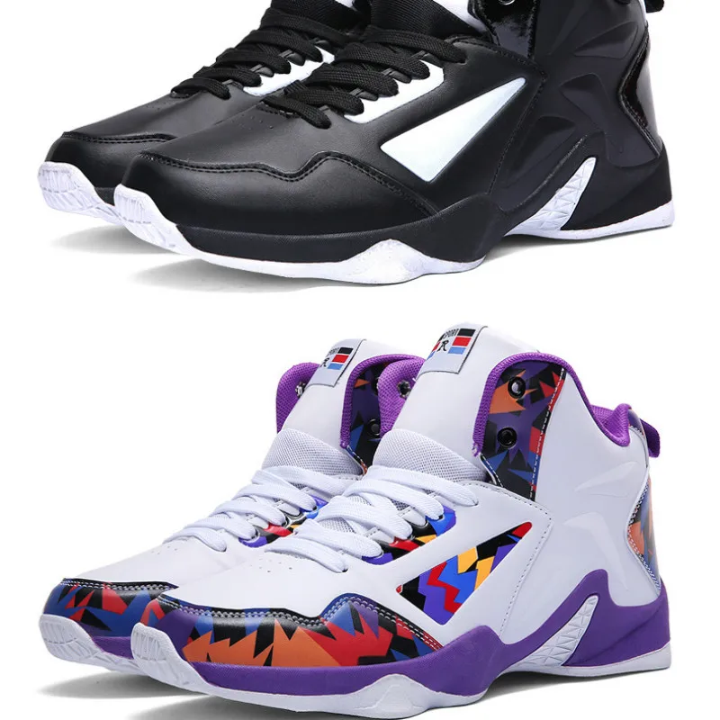 

sneakers men Spring 2019 High-Up Breathable Superfine Leather Basketball Shoes Outdoor Slip-proof Shock Absorbing Men's Shoes