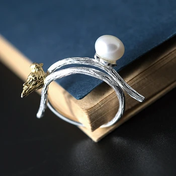 

925 sterling silver original design branch birds pearl openwork rings simple personality design rings for women spring jewelry