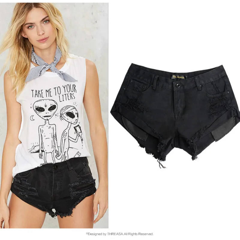 

Boyfriend Jeans Shorts Women Decadent Loose Black Shorts Denim European Elastic Curling Jeans Femme Fashion Short Jeans Feminina