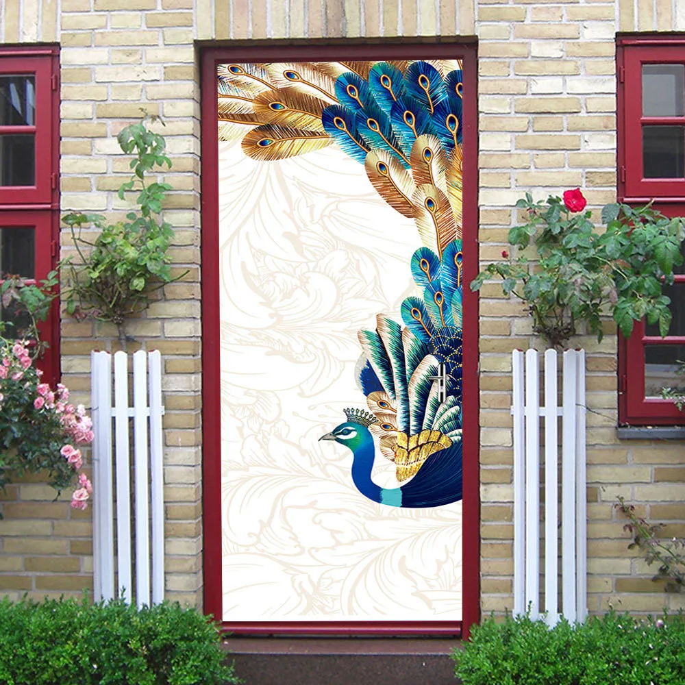 77x200 см 3D красивые пейзажные наклейки на двери для гостиной, спальни, виниловые самоклеющиеся обои, водостойкие, сделай сам, бумага для росписи