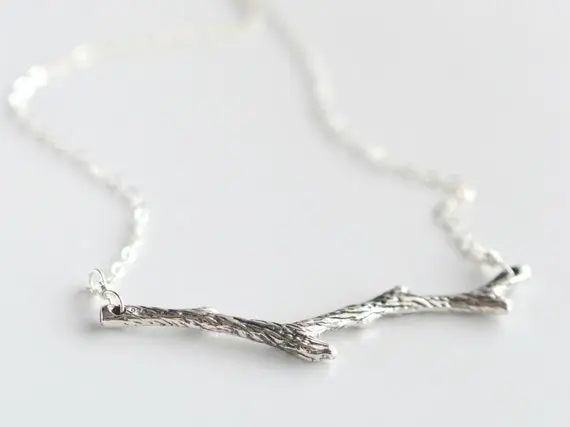 N018 Gold Silver Tree Branch Necklace Nature Woodland Twig Necklaces Simple Olive Bar Necklace Botanical Limb Necklace