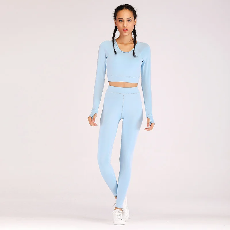 

Spring Yoga Jumpsuit Long Sleeve Workout Sets Solid Sportswear Woman Fitness and Running Gym Outfit Crop Top Jogging Suits
