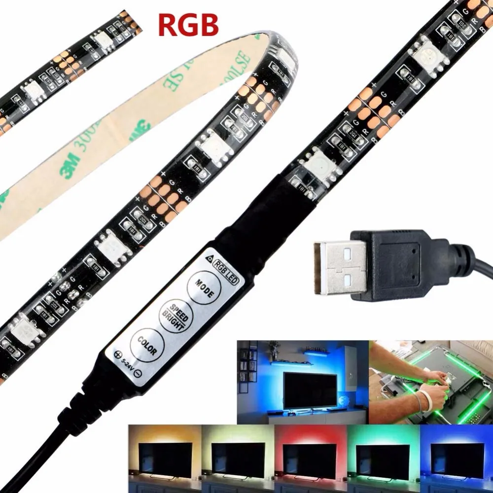 USB Power Highlight LED Strip RGB Light With USB Plug 5V Lighting for HDTV TV Backlightingin