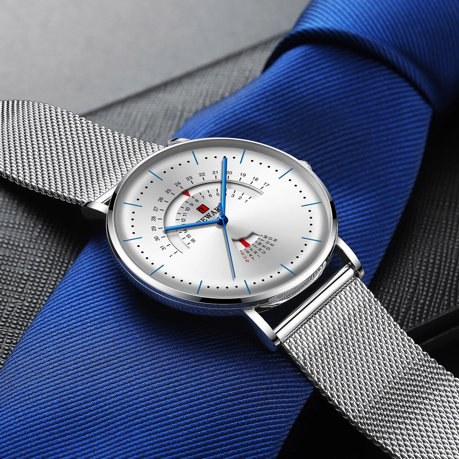 

REWARD Simple Men Watch Steel Business Waterproof Clock Analog Quartz Casual Watches Week display Wristwatch Relogio Masculino