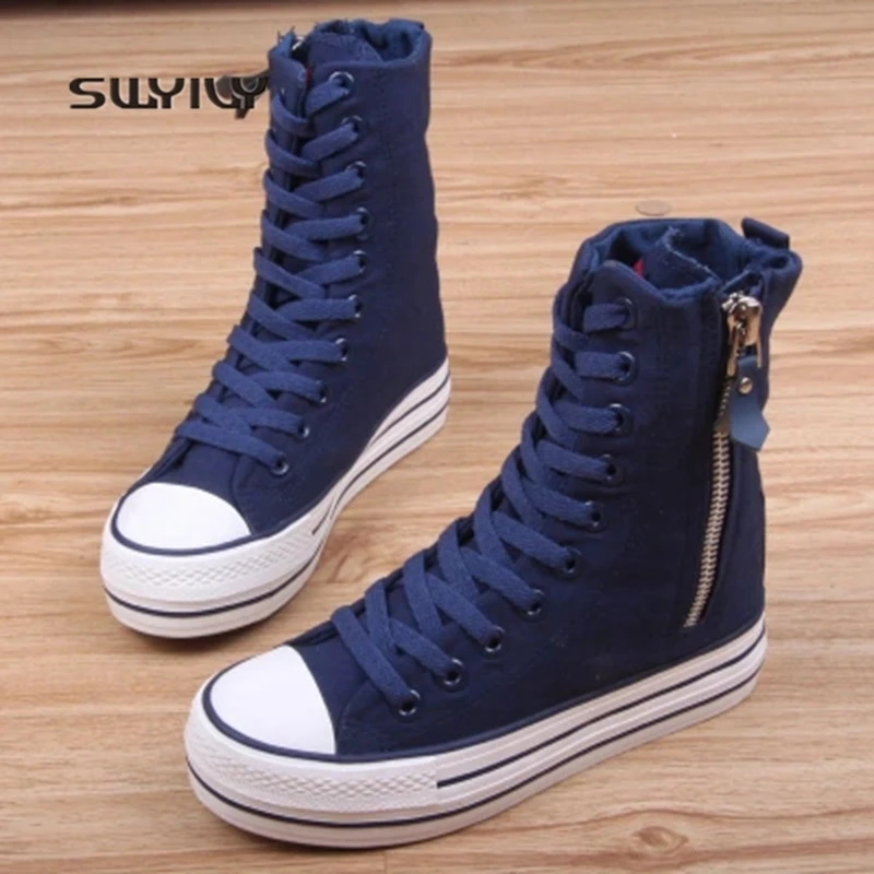 SWYIVY البريدي عالية أعلى النساء أحذية التزلج 2018 الربيع الخريف قماش منصة النساء حذاء رياضة الارتفاع زيادة أحذية للنساء
