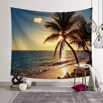 

Tapestry Wall Hanging Coconut Beach Sea View Multifunctional Tapestry Boho Printed Bedspread Cover Yoga Mat Blanket Picnic cloth