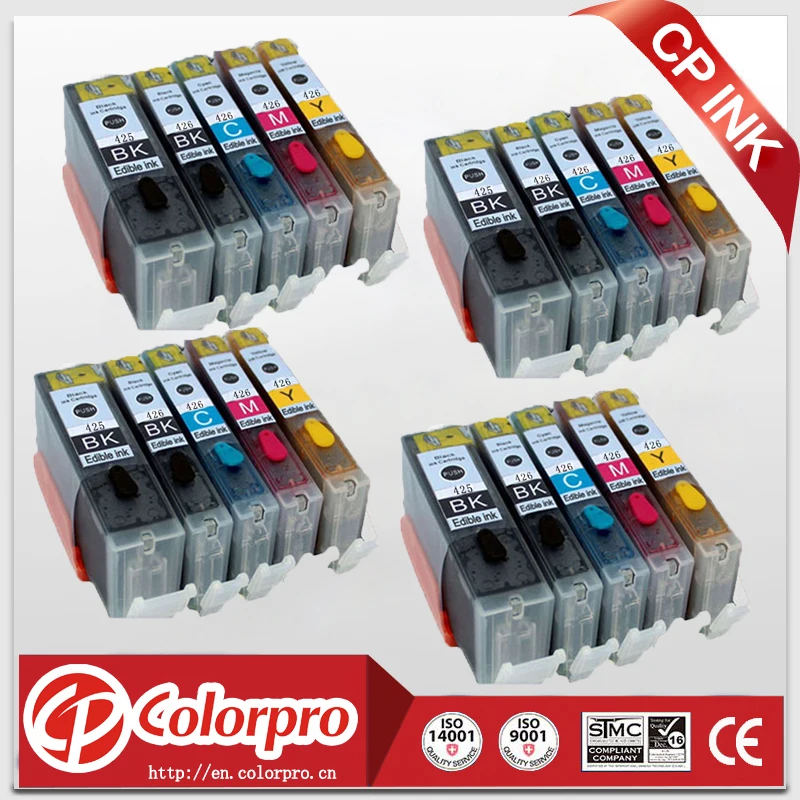 20PK для Canon PGI 425 CLI 426 картридж со съедобными чернилами Pixma IP4840 IP4940 IX6540 MG5140 MG5240 MG5340 MX714