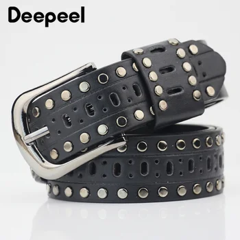 

Deepeel 1pc 3.6*103cm Fashion Rivet Decorative Belt Imitation Leather Belts for Women Student Youth Jeans Waistband Crafts YB096