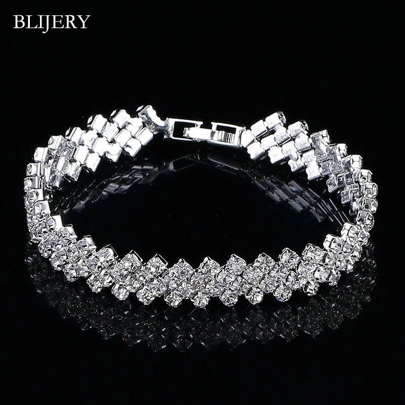 

BLIJERY Silver Color Crystal Bridal Bracelets Femme Pulseras Waving Bracelets & Bangles for Women Wedding Party Jewelry Gift