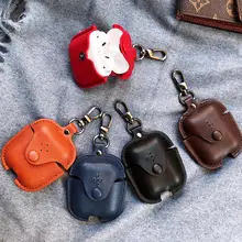 Кожаный чехол Airpods для Apple, Airpods, Bluetooth наушники, зарядная коробка, аксессуары, сумка, ключевой ремень, с кнопками, чехол для наушников