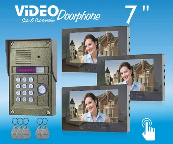 

ZHUDELE Home security product 7"video door phone metal die-casting ,700TVL IR camera with Password and ID card unlock 1 V 3