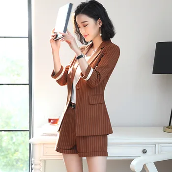 

Navy Grey Brown Stripe Women's Pants Suits Normcore Minimalist Suits Office Lady Suits Custom Made 2 Piece Jacket/Pants W36