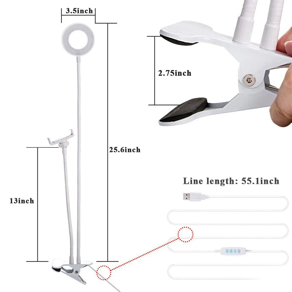 2 в 1, держатель для ленивого телефона, 3 режима, светодиодный светильник, длинные руки, настольная подставка для кровати, регулируемое крепление из алюминиевого сплава, прямая трансляция видео