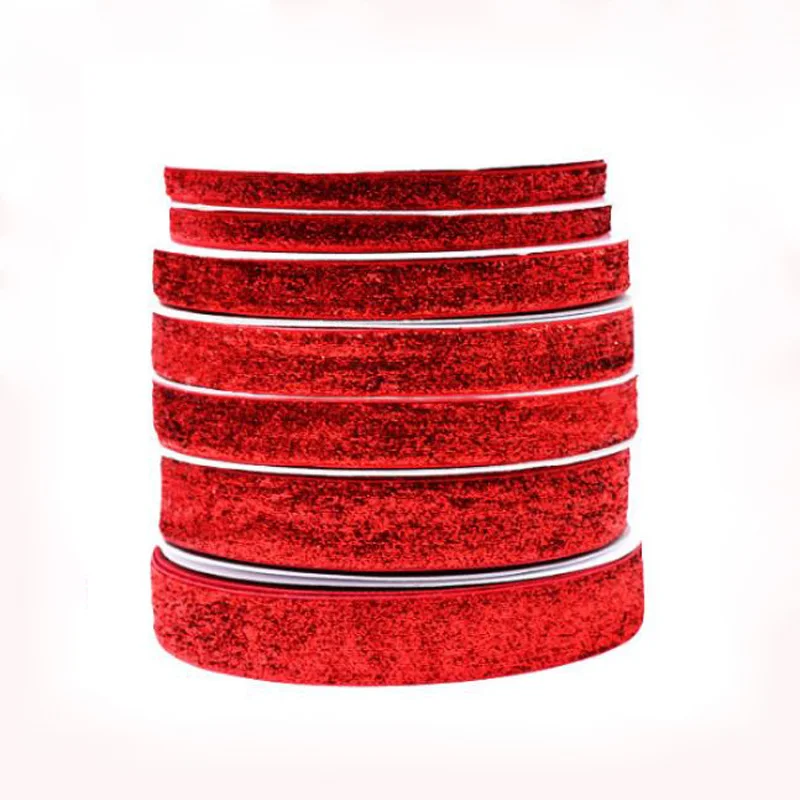 

6mm 9mm 12mm 15mm 19mm 25mm 38mm 5yards ( 4.5meters) Red Glitter Velvet Ribbon for Headband Clips Bow Gift Packing