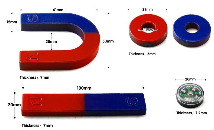 Керамический Магнитный обучающий инструмент, u-образный и кольцевой формы, магнит, синий, красный, для обучения детей, студентов, магнитные палки