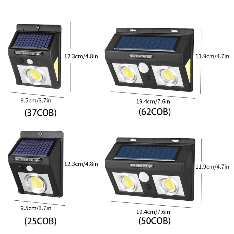 25/37/50/62 светодиодный COB Открытый Солнечный садовый светильник Водонепроницаемый движения Сенсор светодиодный Солнечный настенный светильник безопасности светильник ing для внутреннего двора