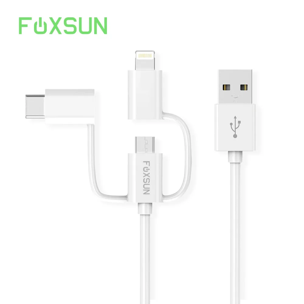 USB кабель Foxsun 3 в 1 для iPhone зарядный Micro Type C Samsung S8 Lightning 8 Pin синхронизации данных 2