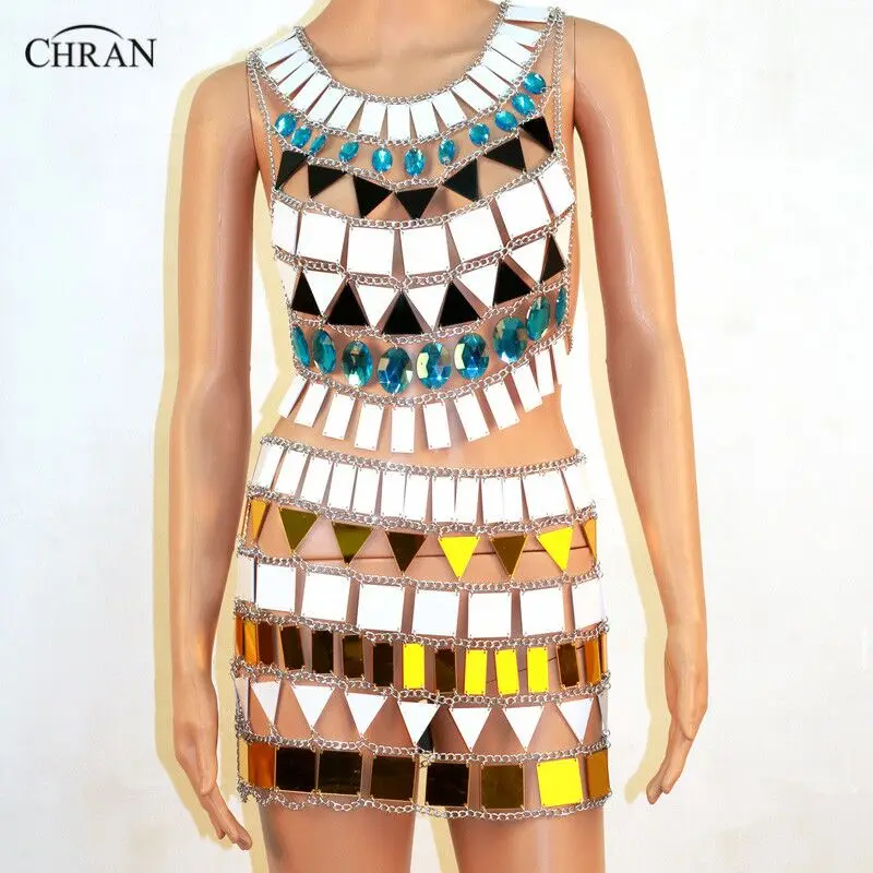 

CHRAN Sexy Women Bra Harness Halter Crop Top Body Chain Fashion Bikini Chainmail Waist Belly Skirt for Ladies Gift
